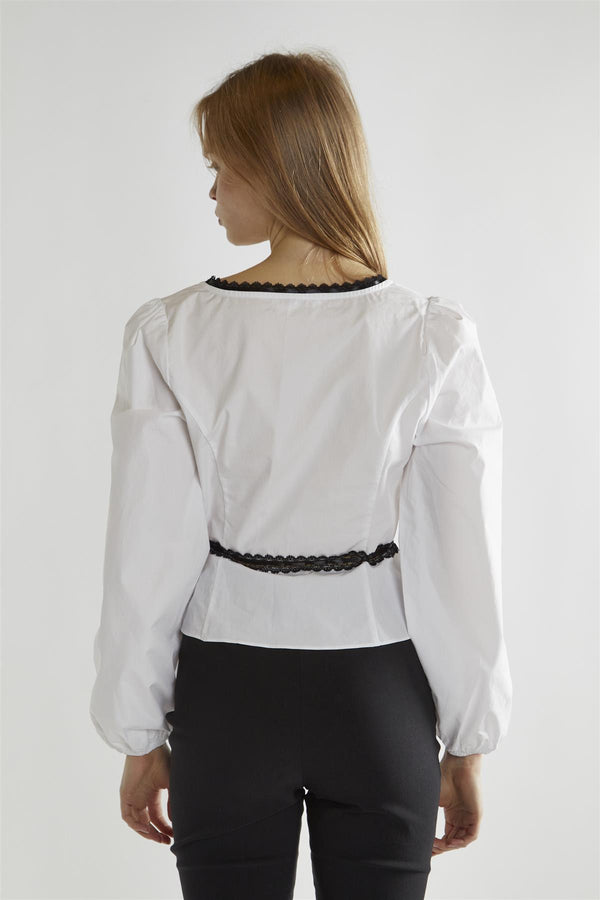 Glamorous White-Black Square-Neck Long-Sleeve Top