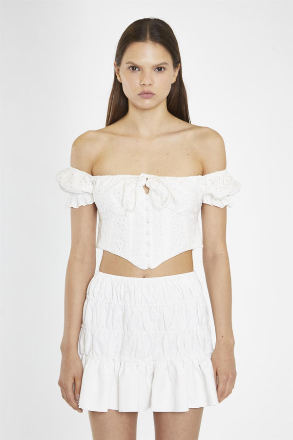 Glamorous White-Broderie Bardot Corset-Top