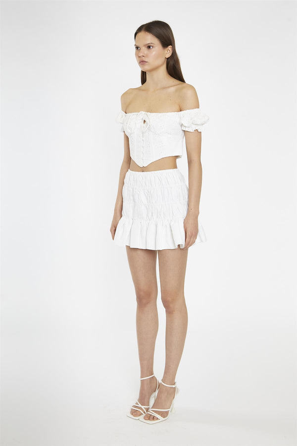 Glamorous White-Broderie Bardot Corset-Top