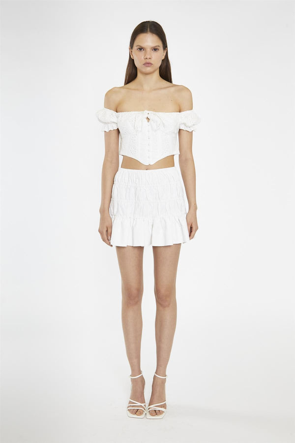 glamorous White-Broderie Bardot Corset-Top