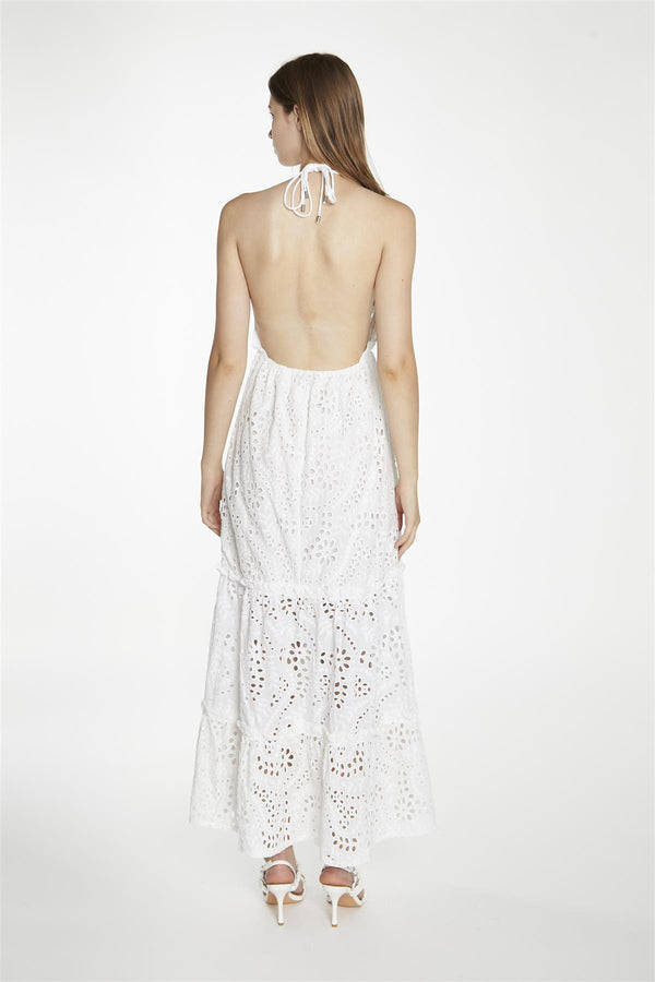 Glamorous White-Broderie Halterneck Maxi-Dress