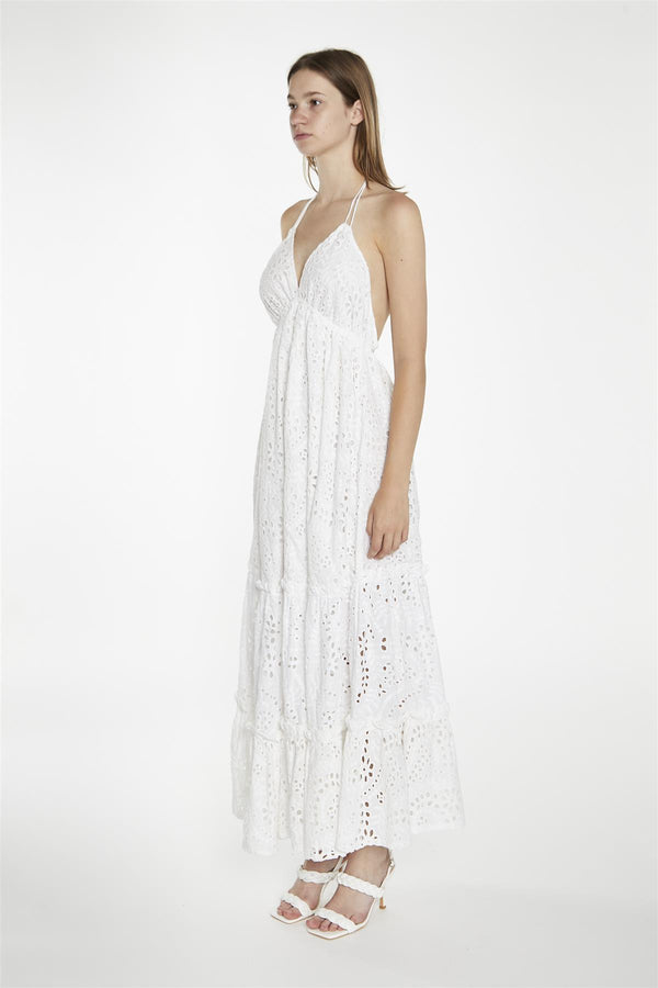 Glamorous White-Broderie Halterneck Maxi-Dress
