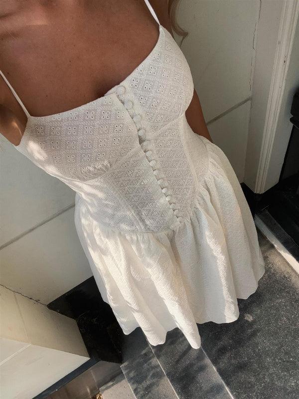 Glamorous White Broderie Pleated Maxi-Dress