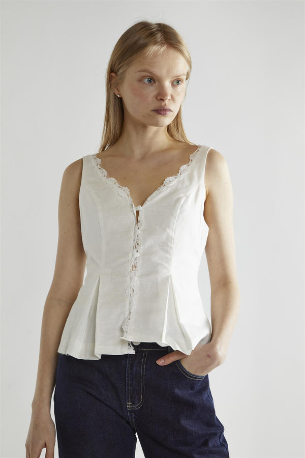 Glamorous White Button-Front Top