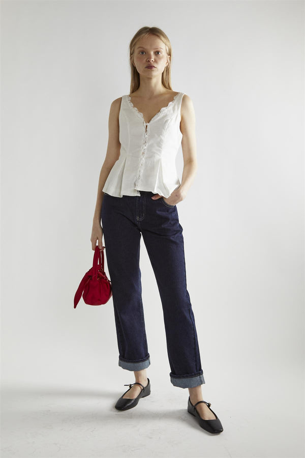 glamorous White Button-Front Top