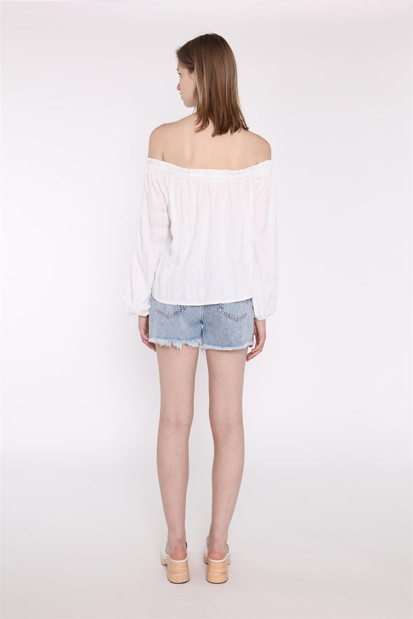 Glamorous White-Check Swing Bardot-Top