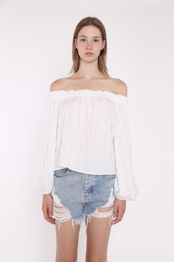 Glamorous White-Check Swing Bardot-Top