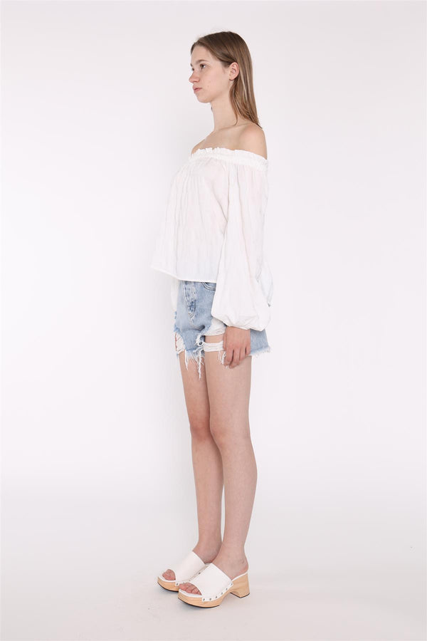 Glamorous White-Check Swing Bardot-Top