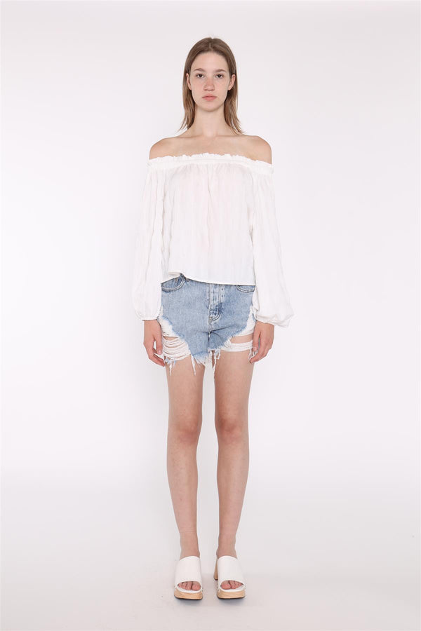 glamorous White-Check Swing Bardot-Top