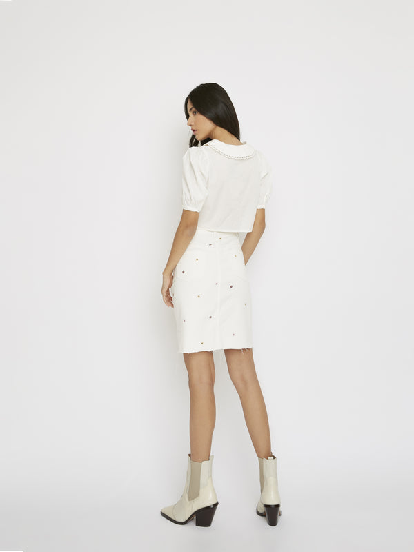 Glamorous White Crochet Collar Cropped Blouse