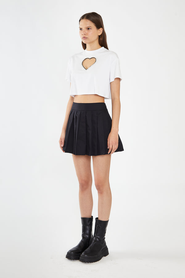 Glamorous White Embellished Heart Cut-Out Crop-Top