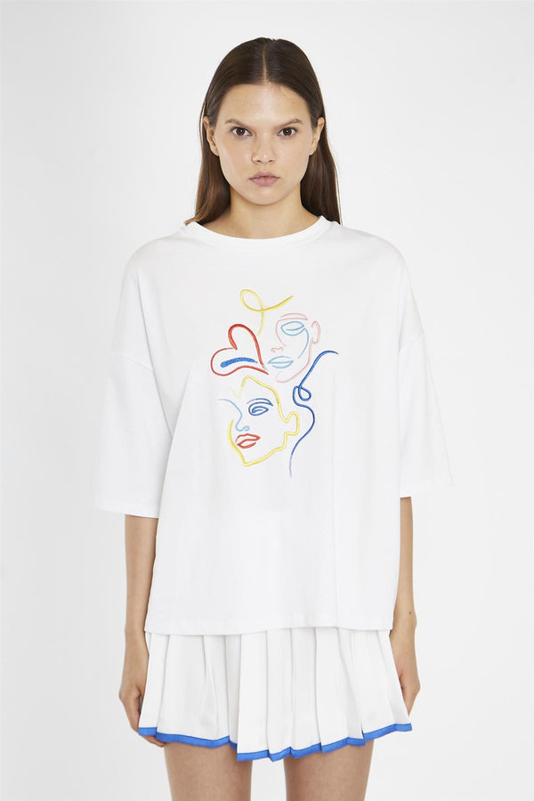 Glamorous White Embroidered Oversized-T-Shirt