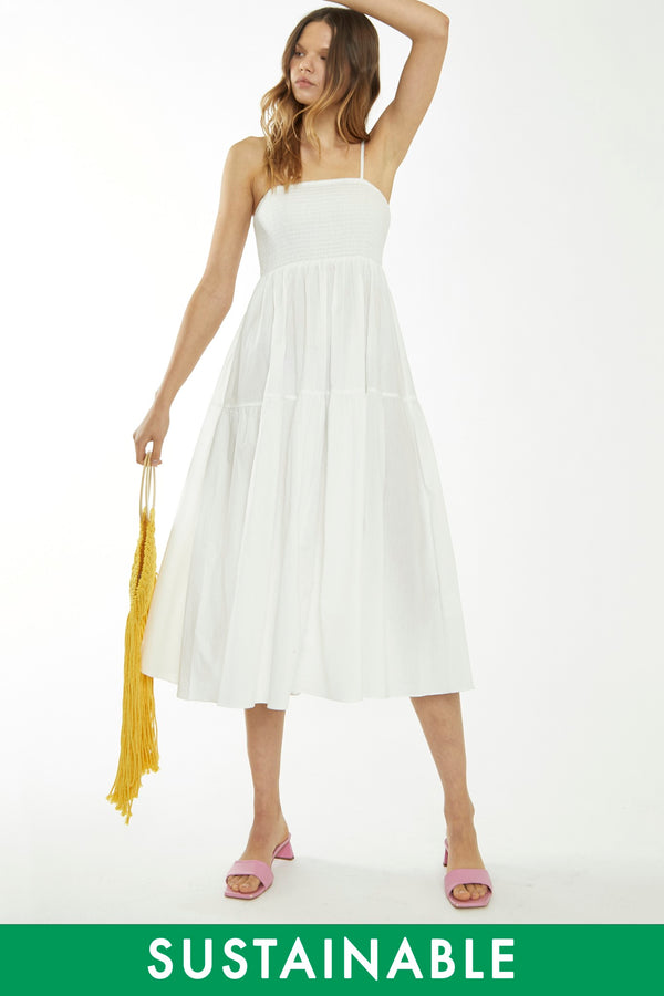 glamorous White Empire-Line Midaxi-Dress