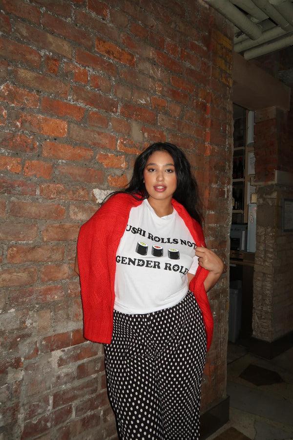 glamorous White Gender roll T shirt