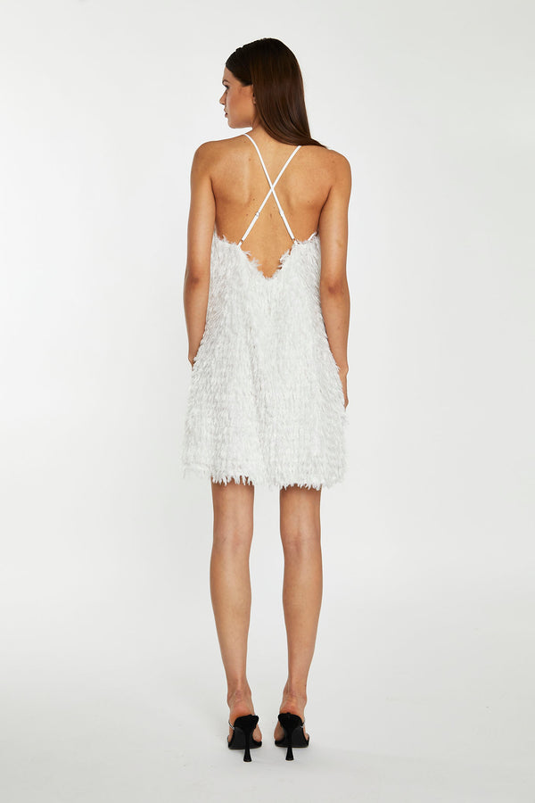Glamorous White Glitter Fringe Mini-Dress