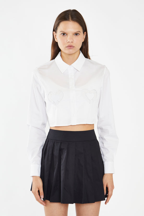 Glamorous White Heart Cut-Out Crop-Shirt