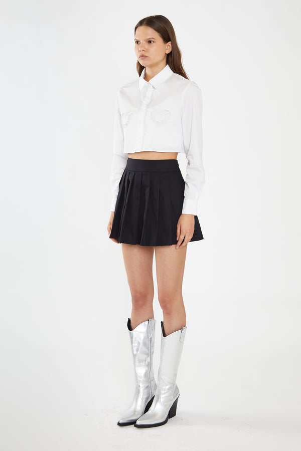 Glamorous White Heart Cut-Out Crop-Shirt