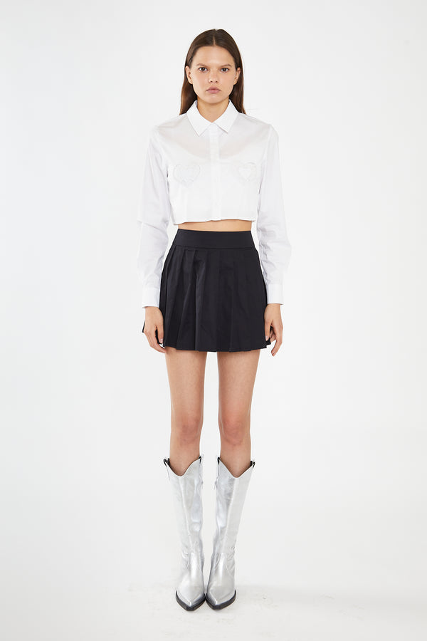 glamorous White Heart Cut-Out Crop-Shirt