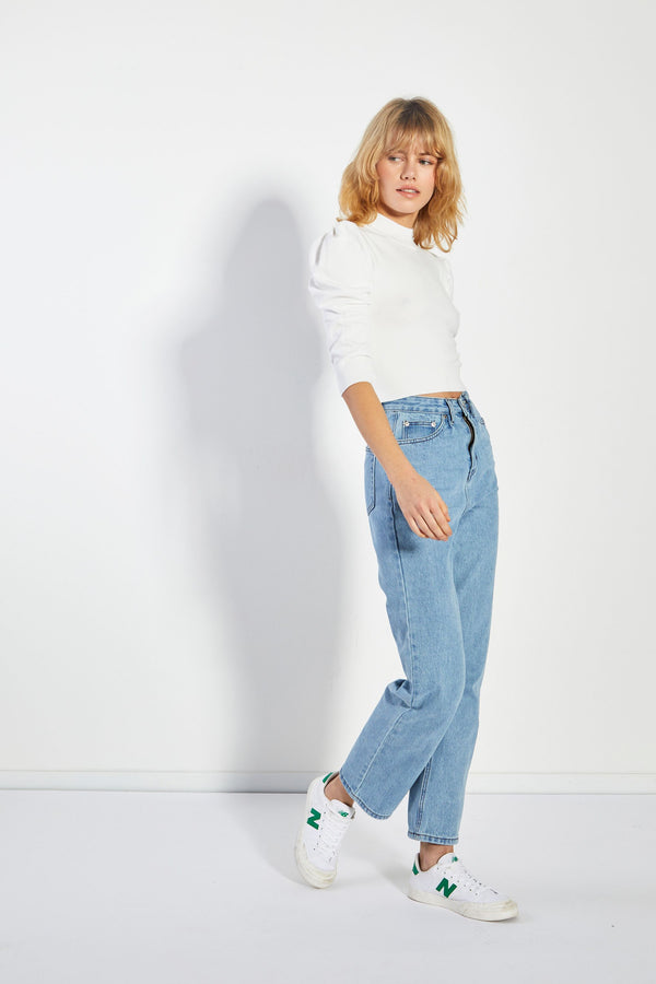 Glamorous Glamorous White High Neck Puff Shoulder Top