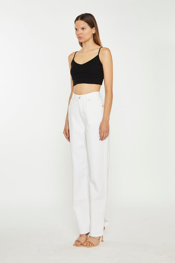 Glamorous White High-Waisted Side Split Jeans