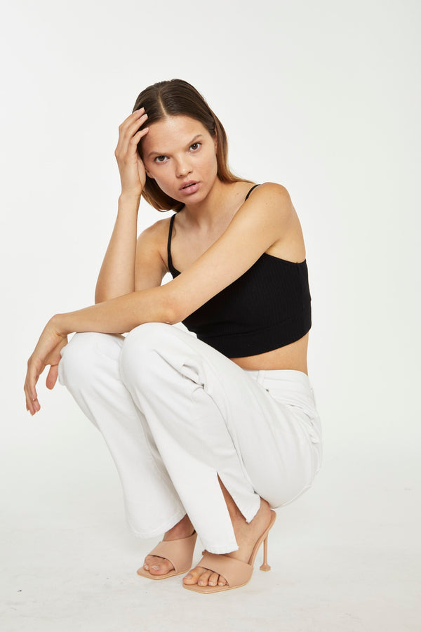 glamorous White High-Waisted Side Split Jeans
