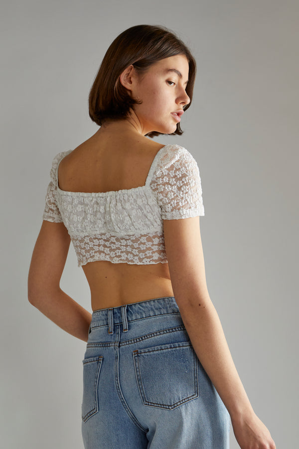 Glamorous White Lace Milkmaid Hanky Hem-Top