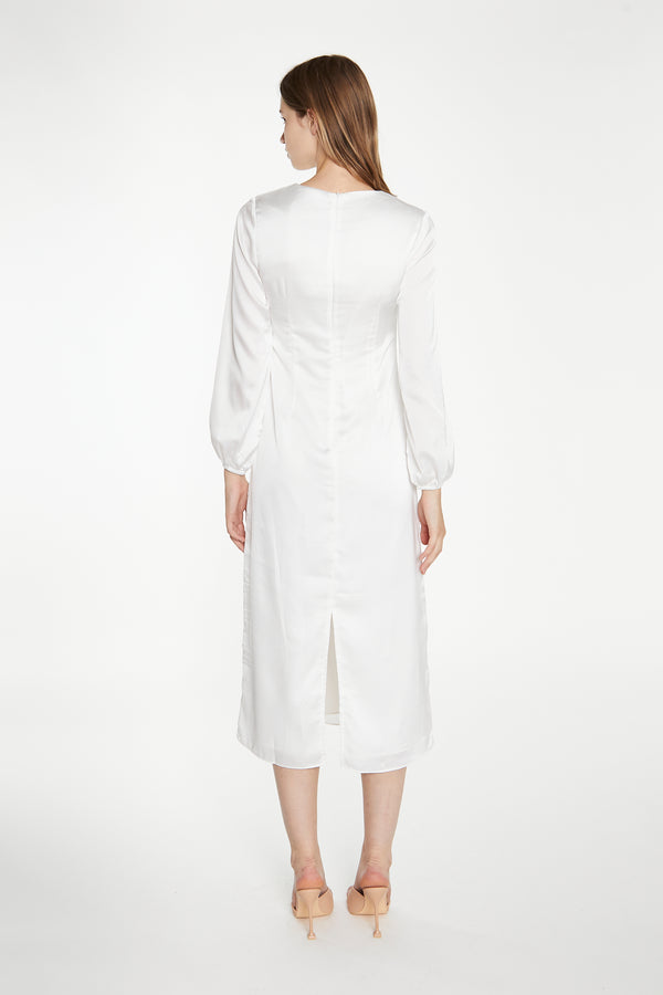 Glamorous White Long-Sleeve Midi-Dress