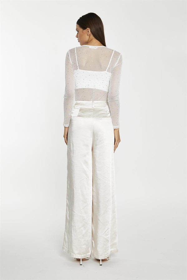 Glamorous White-Mesh Diamante Classic-Bodysuit