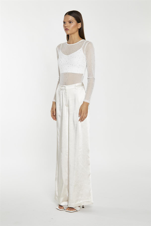 Glamorous White-Mesh Diamante Classic-Bodysuit