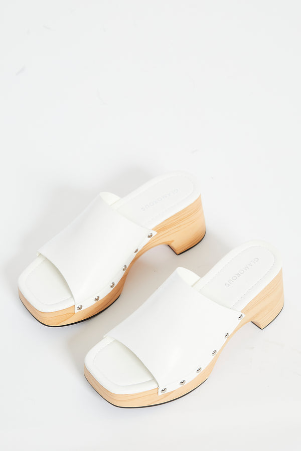 glamorous Glamorous White Open Toe Mule Clog Sandals
