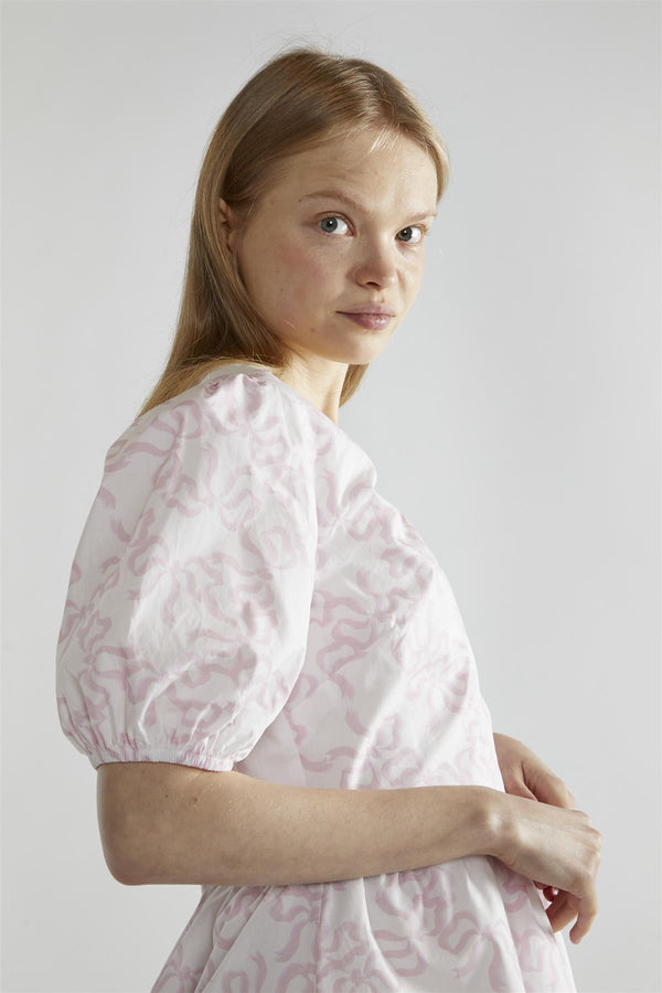 Glamorous White-Pink Bow V-Neck Mini-Dress