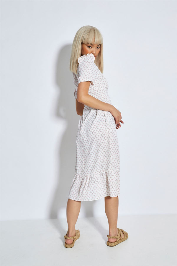 Glamorous White Pink Cluster Side Split Midi Dress