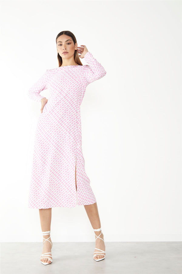 glamorous White Pink Splodge Side Split Midi Dress