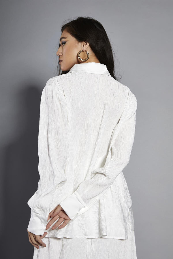 Glamorous White-Plisse Oversized-Shirt