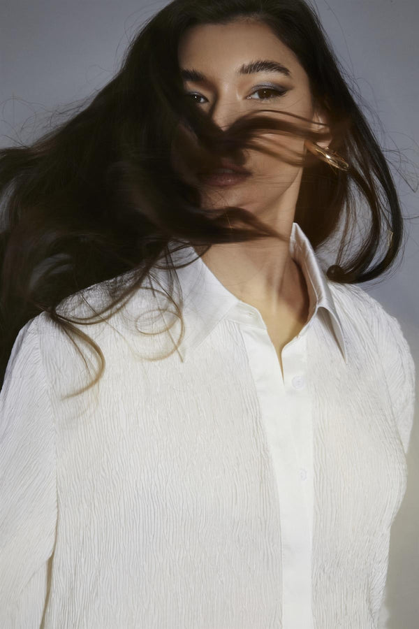 Glamorous White-Plisse Oversized-Shirt