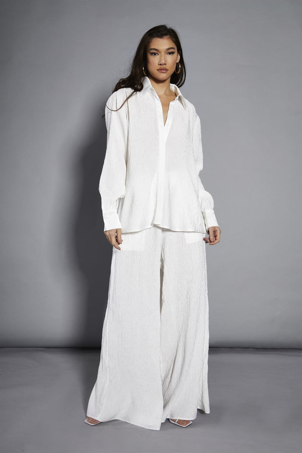 glamorous White-Plisse Oversized-Shirt