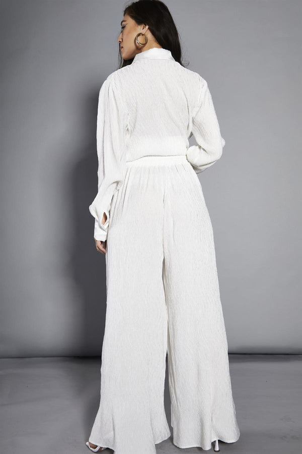 Glamorous White Plisse Wide-Leg-Trousers