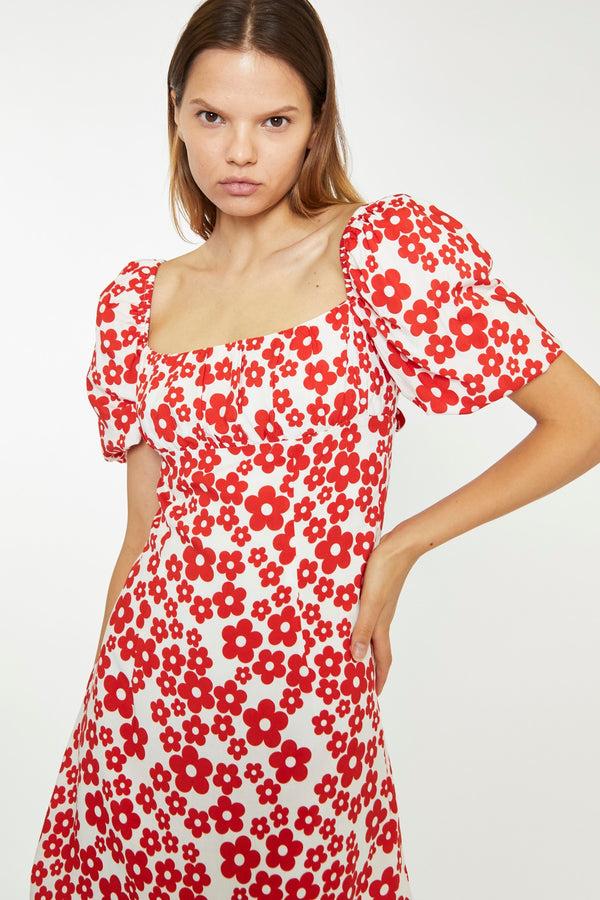 glamorous White-Red Flower Tie-Back Mini Dress