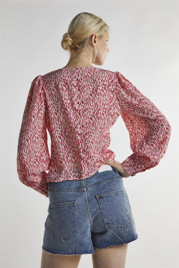 Glamorous White Red Print Long Sleeve-Top