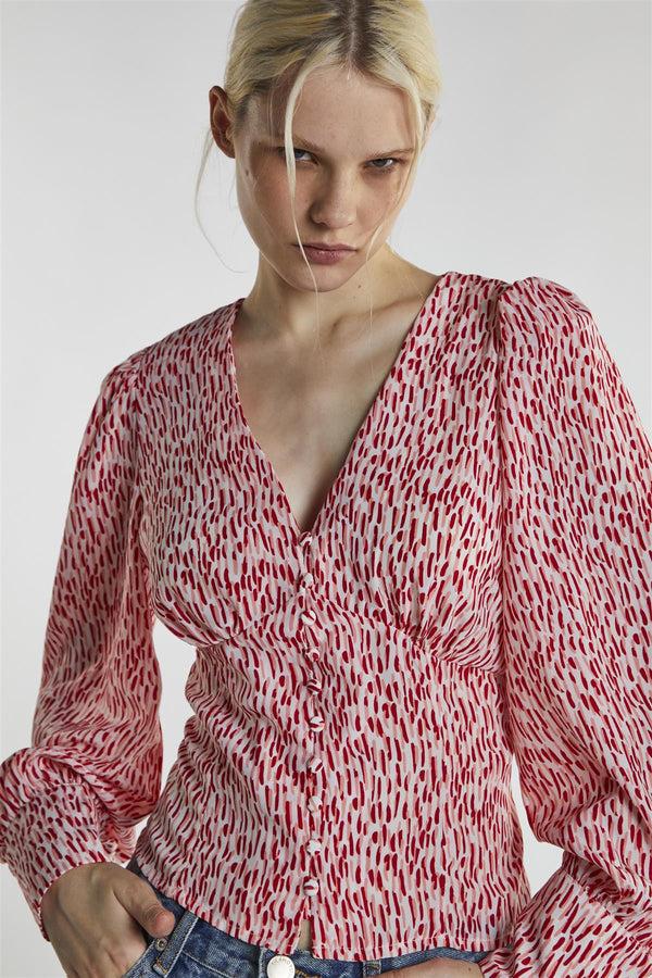 Glamorous White Red Print Long Sleeve-Top