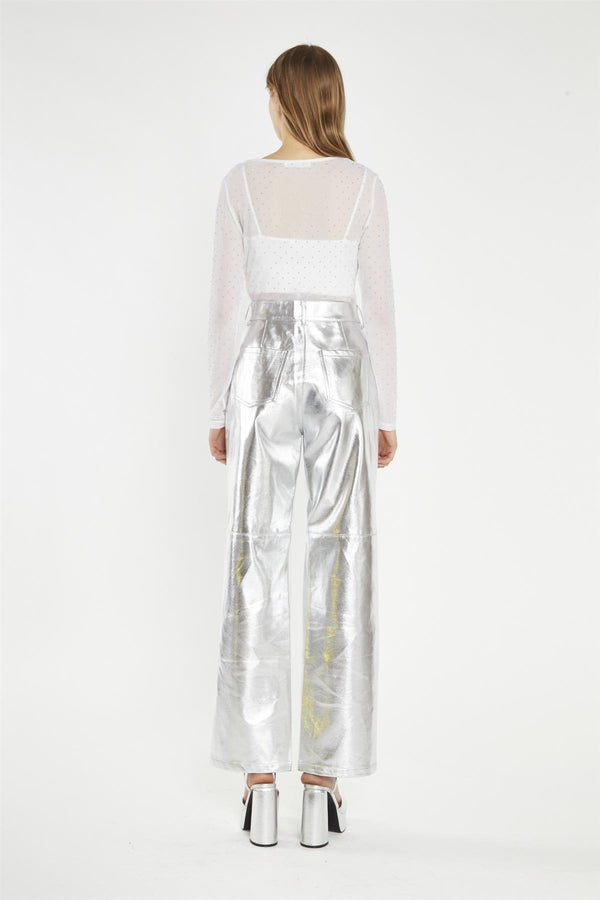 Glamorous White Rhinestone-Mesh Bodysuit