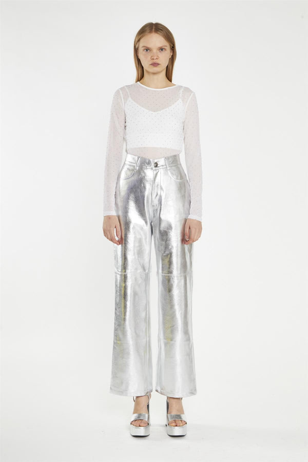 glamorous White Rhinestone-Mesh Bodysuit