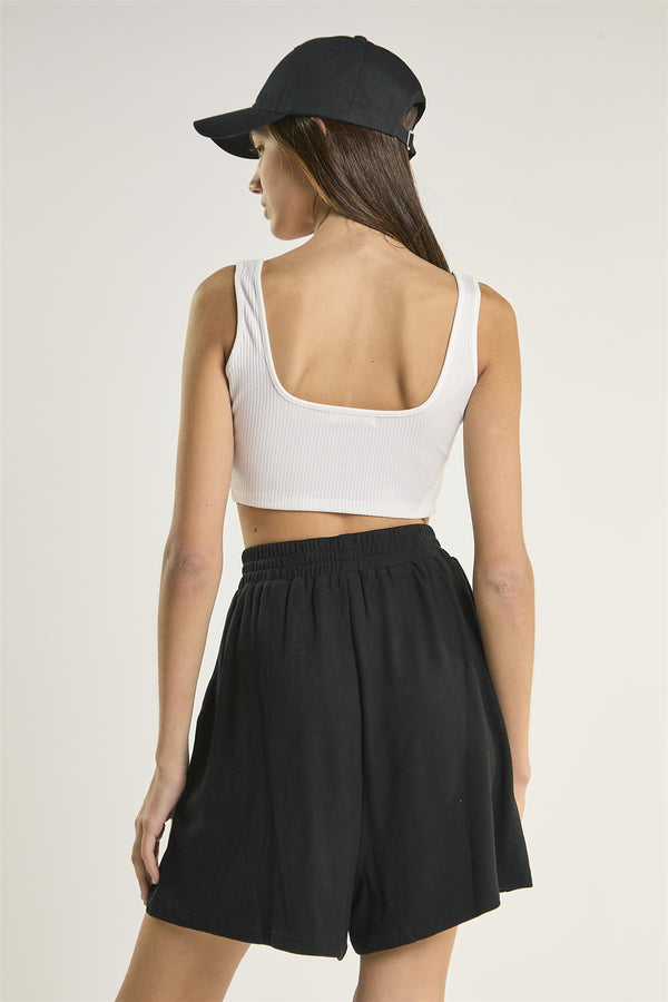 Glamorous White-Rib Square-Neck Crop-Top