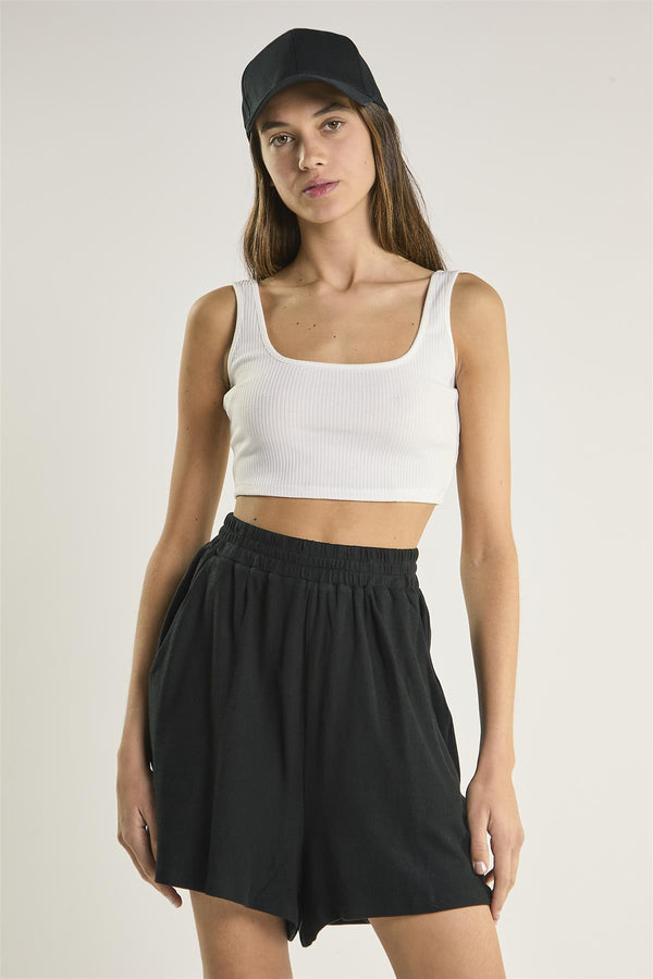 Glamorous White-Rib Square-Neck Crop-Top