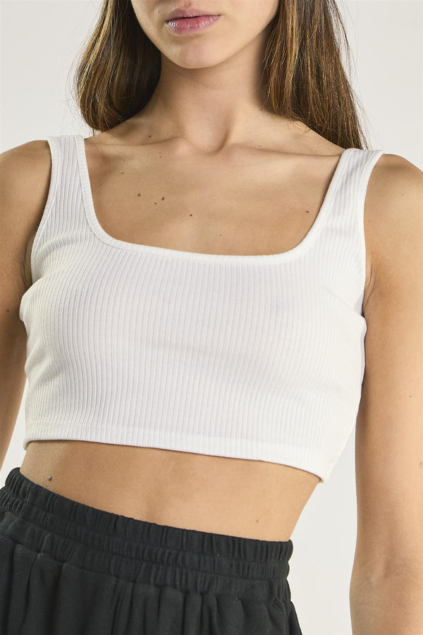 Glamorous White-Rib Square-Neck Crop-Top