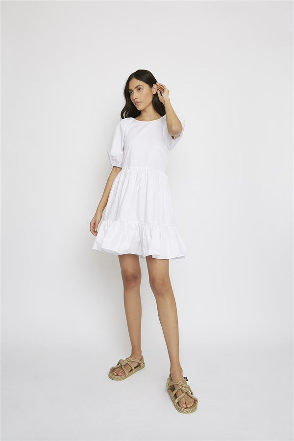 glamorous White Ruffle Hem Mini-Dress