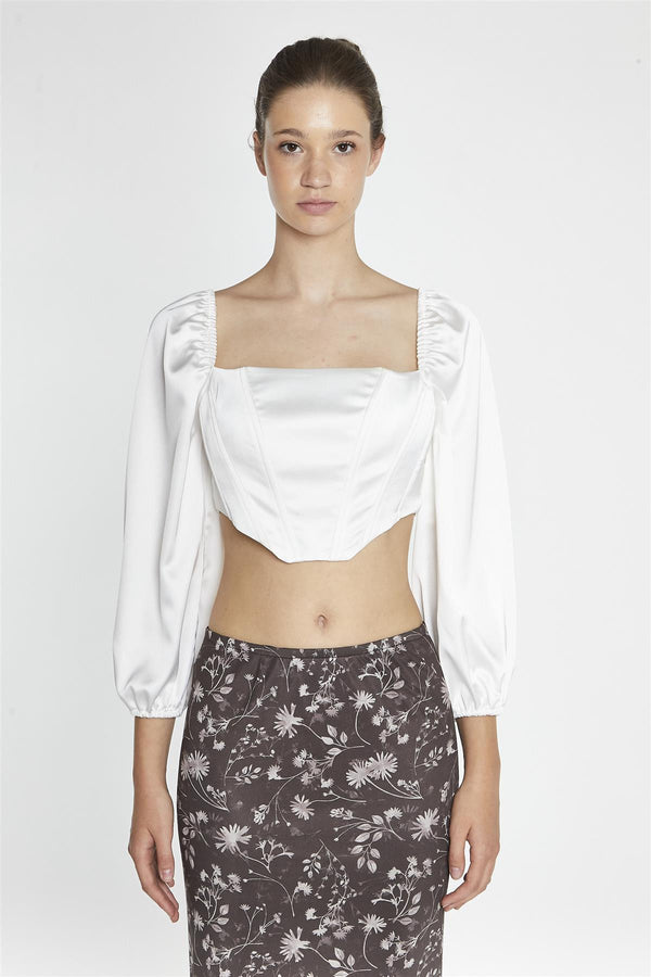Glamorous White-Satin Corset Crop-Top