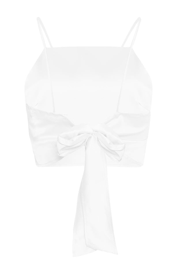 Glamorous White-Satin Tie-Back Crop-Top