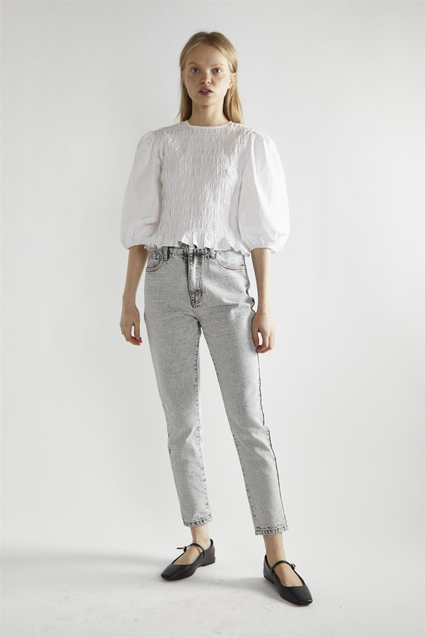 glamorous White Shirred Top