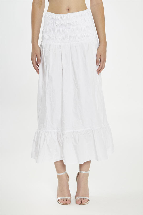 Glamorous White Shirred-Waist Maxi-Skirt